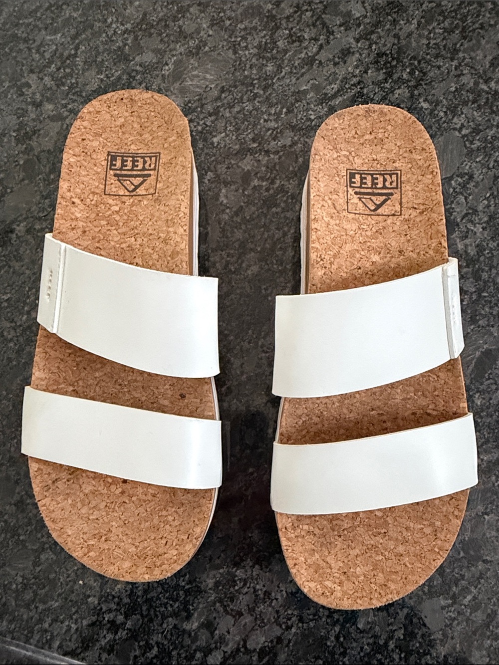 Reef Women White Dual-Strap Cork Slide Sandals